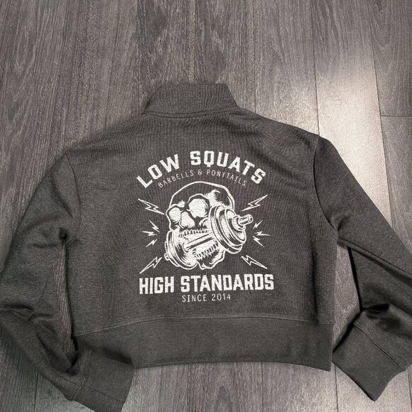 Barbells And Ponytails  1/4 Zip Crop "Heavy Metal " Pullover Sweatshirt Sz M NEW - Picture 1 of 2